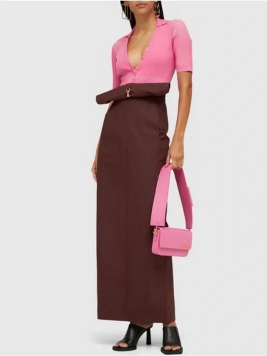 Jacquemus Le Body Yauco Polo Bodysuit Size S Pink Knit Buttons Stretch Barbie - Picture 5 of 11